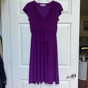 Evan Picone Purple Dress Size 10 V Neck Short Sleeve Stretch‎ Party Cocktail
